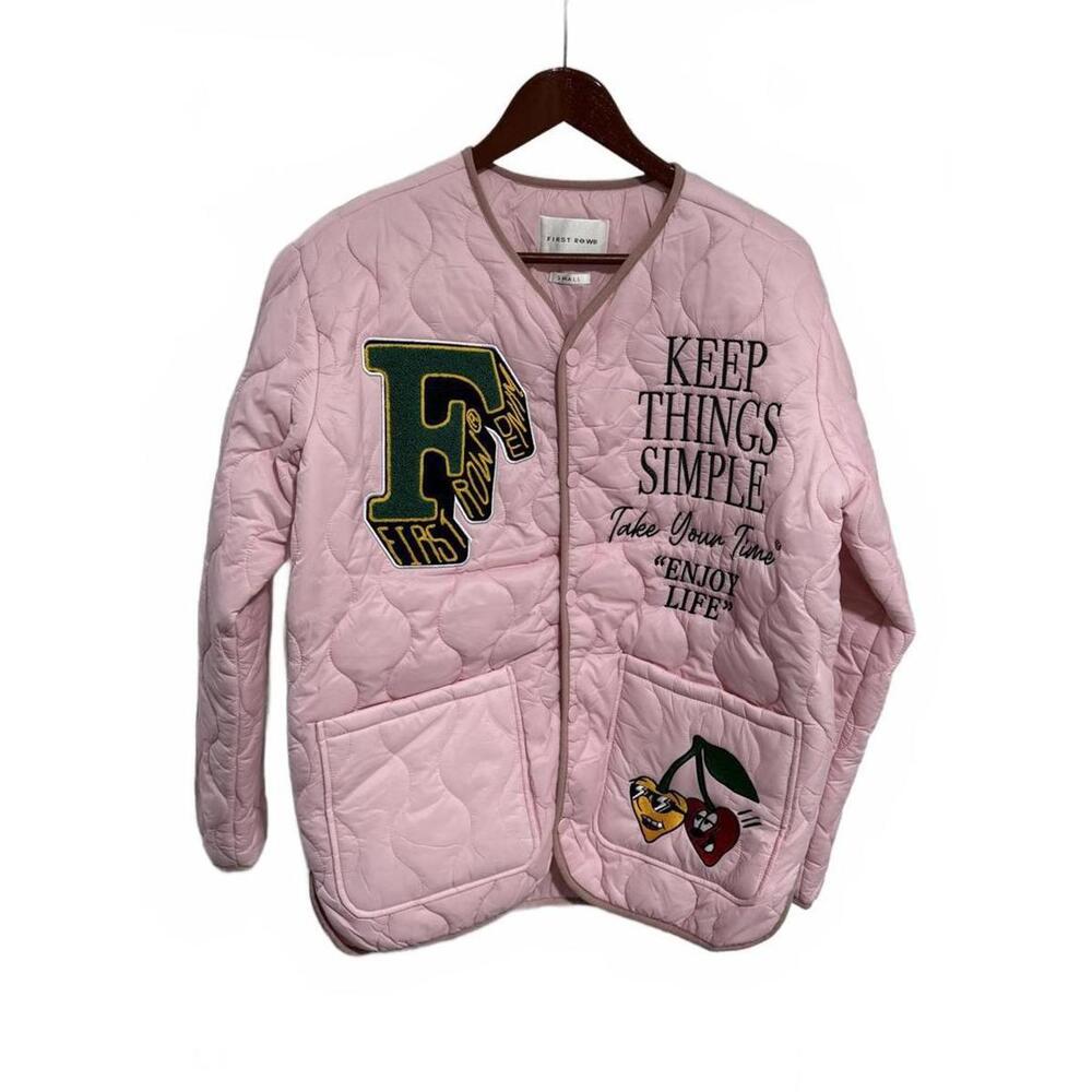 First Row- Pink Quilted Jacket with Embroidered Patches